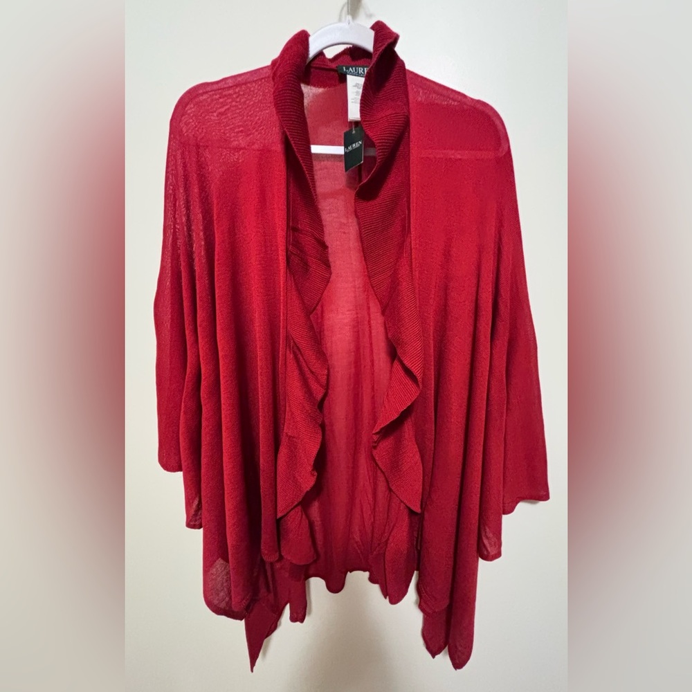 NWT Lauren Ralph Lauren Cardigan Ruana Shawl One Size ruffle front